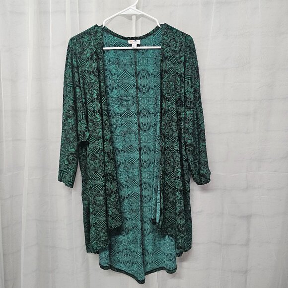 LulaRoe Kimono Cardigan Green Black Grunge Goth Punk Open Abstract L - Picture 1 of 6